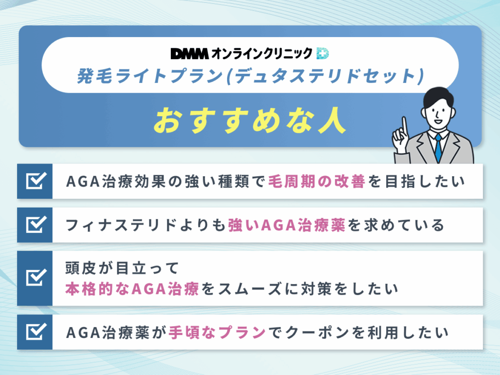DMMオンラインクリニックAGA発毛ライトプラン・デュタステリドセットのクーポン（デュタステリド・ミノキシジル）