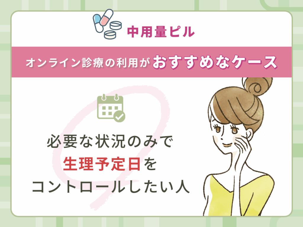 生理をずらしたいタイミングで中用量ピルの処方を希望する人