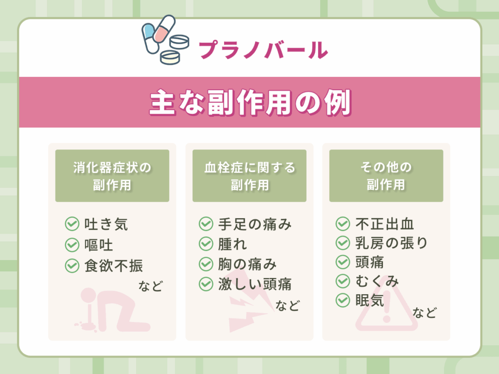 プラノバール・中用量ピルはエストロゲン量が0.05mg以上で吐き気や乳房の張り・頭痛などの副作用に注意