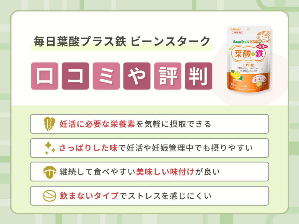 毎日葉酸プラス鉄 ビーンスタークの口コミや評判